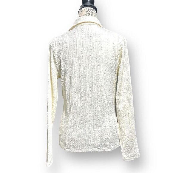J. Jill S Ivory Stretch Button-Up Blouse Textured Long Sleeve Work Top Office - Picture 6 of 9